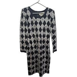 Vintage Adrienne Vittadini Black Silver Sequin Harlequin Cocktail Dress Size 8